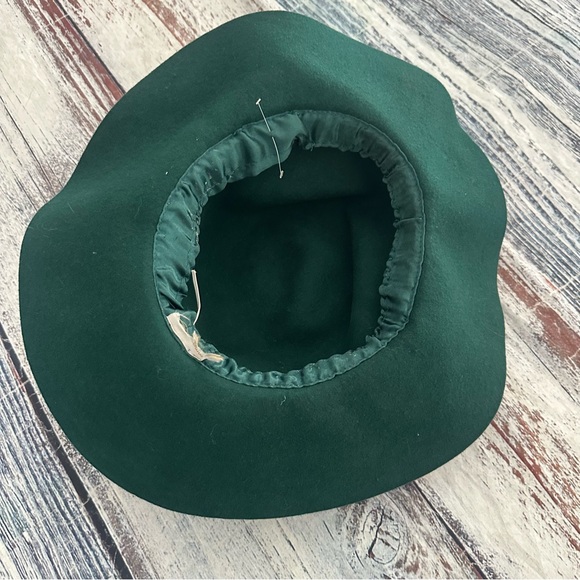 Vintage Wool Green Wide-Brim Hat with Beaded Band - Picture 5 of 6